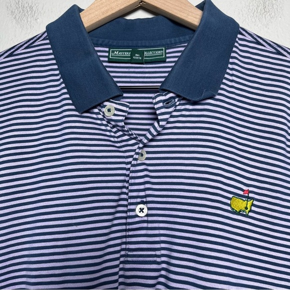 Masters Collection Men Polo Shirt Large Purple Stripe Short Sleeve Performance - Picture 2 of 11